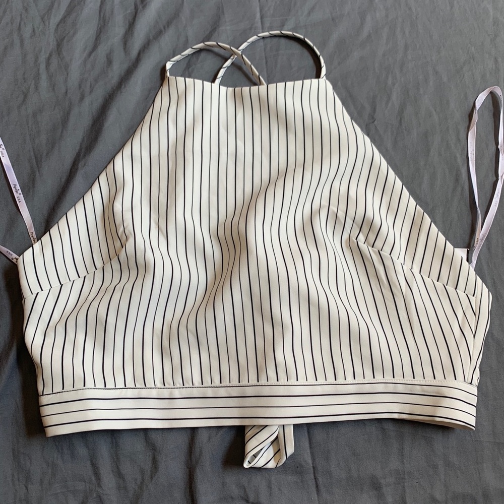 Papaya pinstripe tie back crop top. Game day! - Picture 1 of 2
